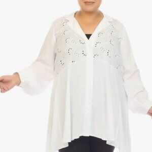 BOHO ME Embroidered Eyelet Button-Up Tunic Bohemian Top M